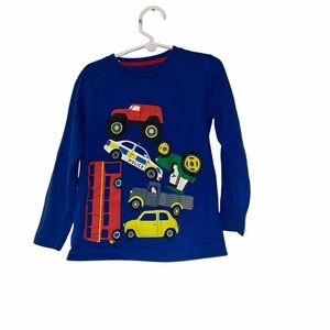 Mini Boden Boys Blue Long Sleeve Truck, Car, vehicle Graphic Tee shirt 4-5